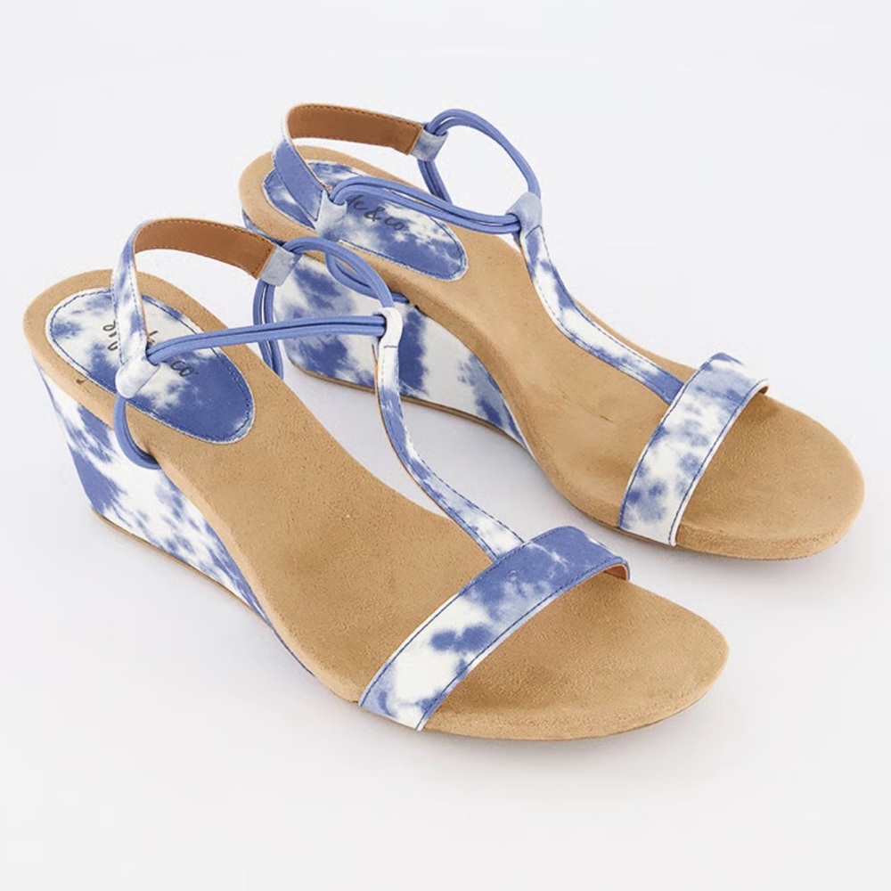 Style & Co Mulan Blue and White tie-dye Wedge Sandals size 9.5 W